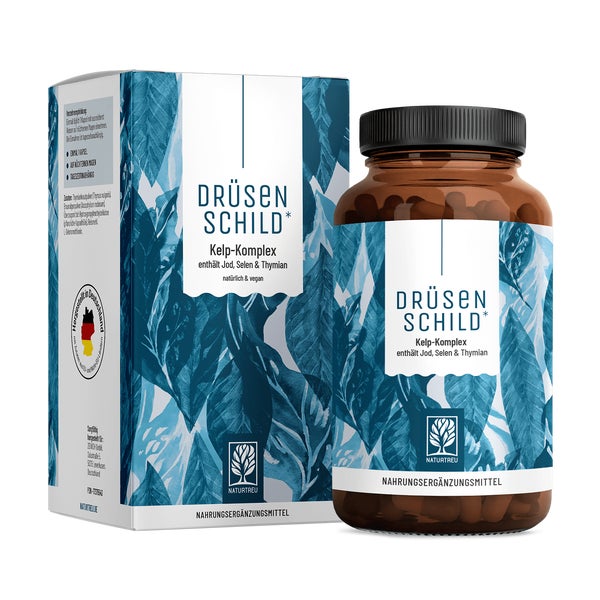 Schilddrüse Komplex mit Jod (Kelp Extrakt), Thymian & Selen - DRÜSENSCHILD - 180 vegane hochdosierte Kapseln - NATURTREU® 180 St