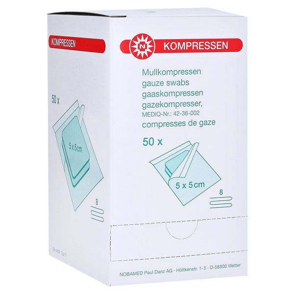 Noba Mullkompresse-steril 8-fach, 50 x 2 Stück, 5 x 5 cm 50X2 St