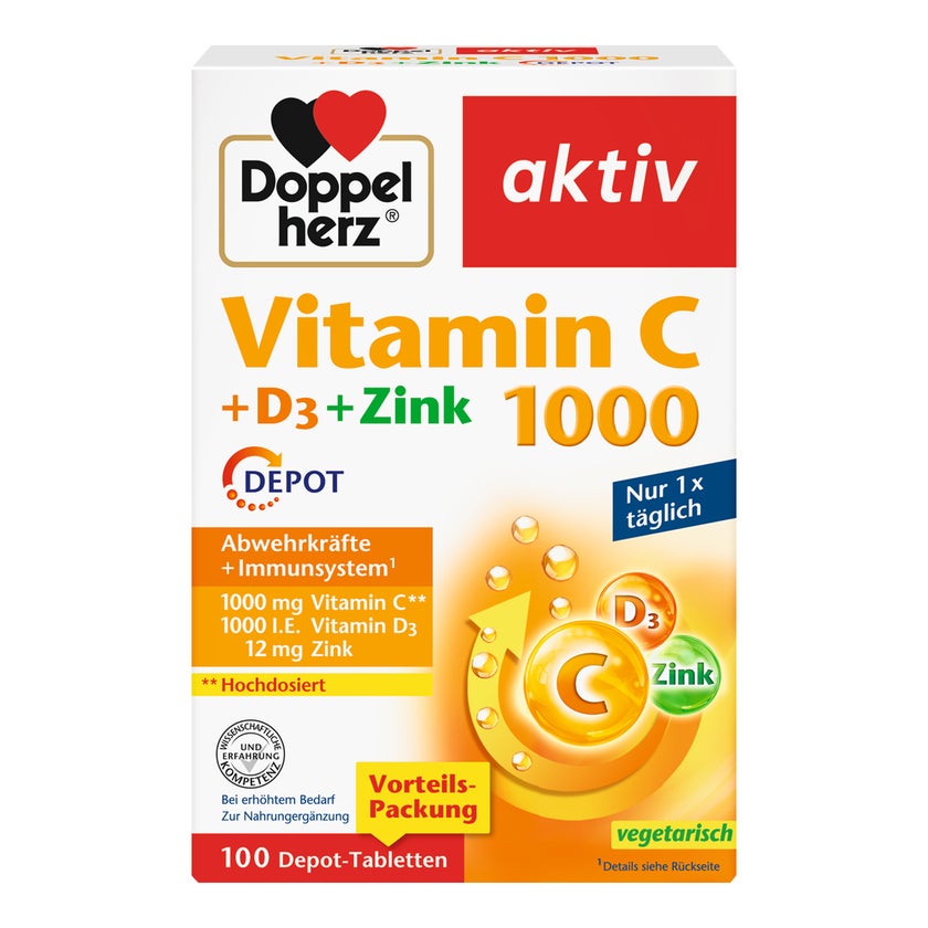 Doppelherz Vitamin C 1000 + D3 + Zink DEPOT 100 St