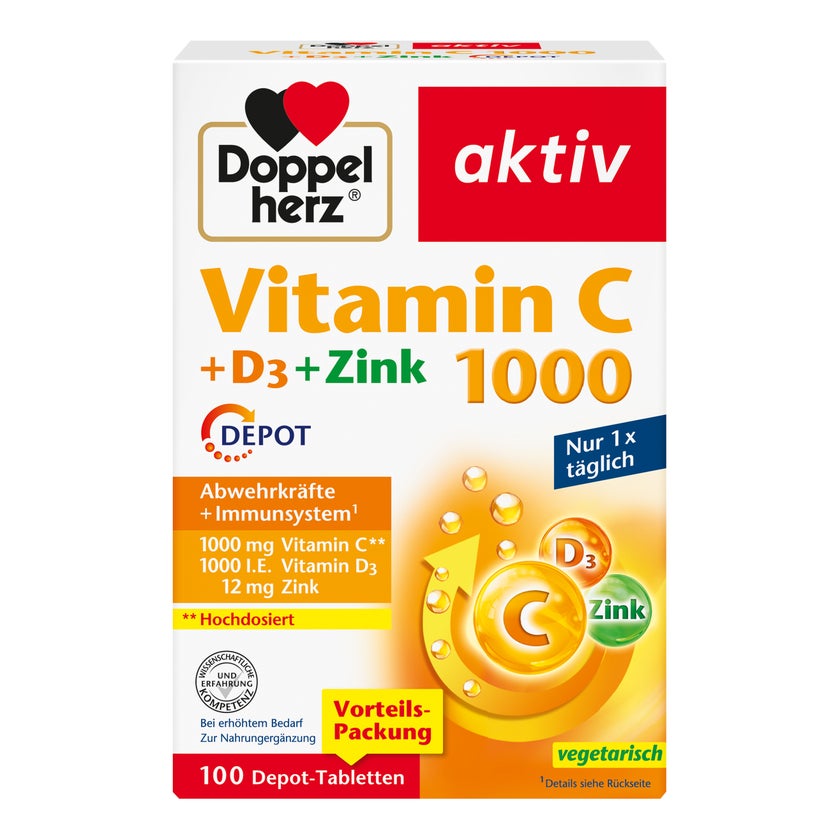 Doppelherz Vitamin C 1000 + D3 + Zink DEPOT 100 St