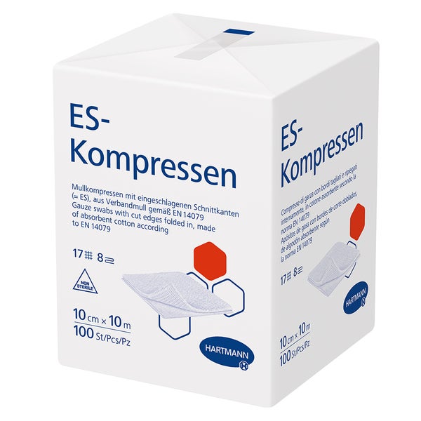 Hartmann ES Mullkompressen unsteril 10 x 10 cm, 17-fädig, 8-fach 100 St