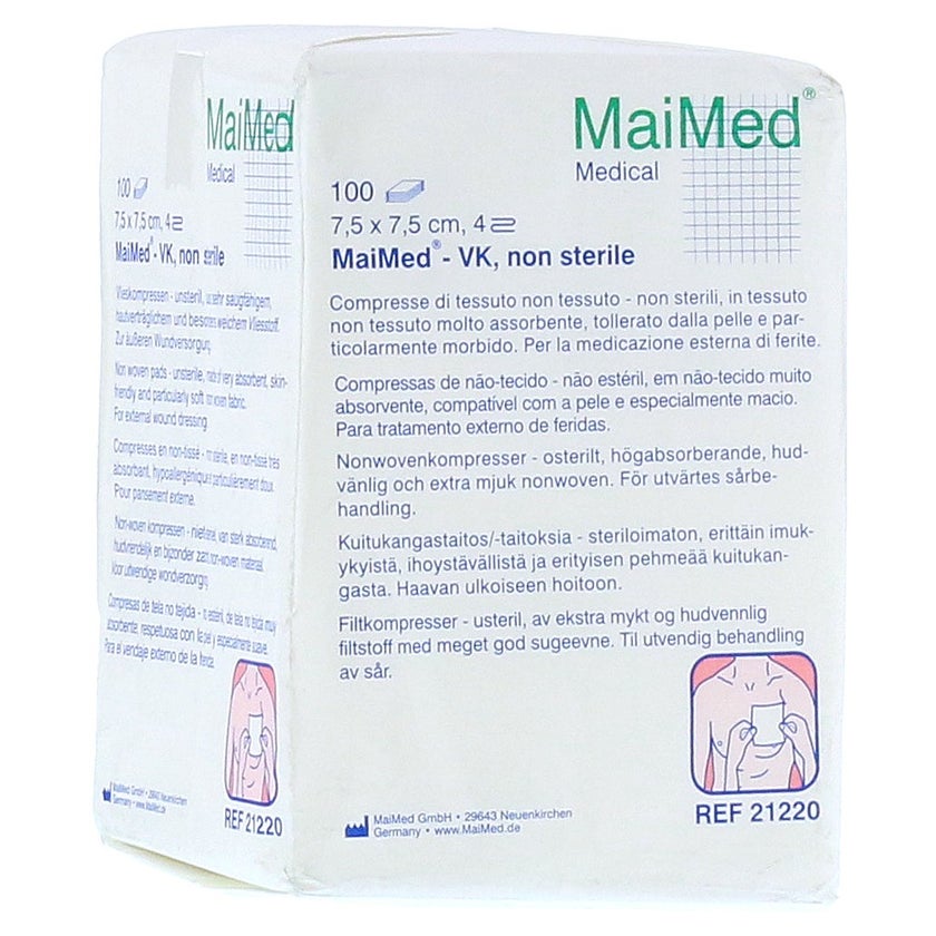Maimed Vlieskompressen unsteril 4-lagig 100 Stück - 7,5 x 7,5 cm 100 St