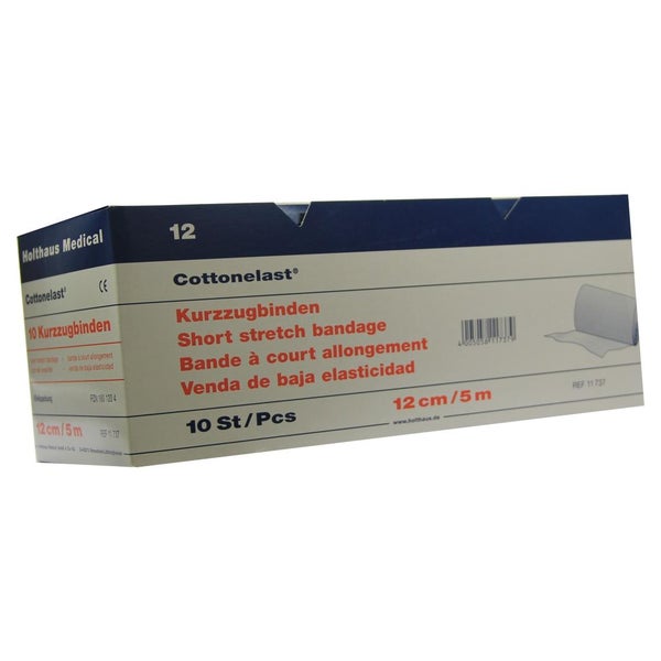Holthaus Medical Cottonelast Kurzzug-Binde 5 m, Baumwolle - 1 Packung = 10 Stück lose in der Schachtel, Maße: 12 cm x 5 m 10 St