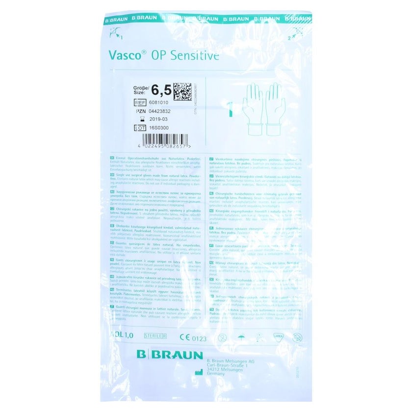 B. Braun Vasco OP Sensitive Latex Einmalhandschuhe naturweiß steril 40 Paar - 6.5 2 St