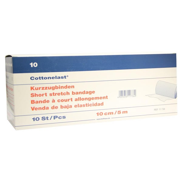 Holthaus Medical Cottonelast Kurzzug-Binde 5 m, Baumwolle - 1 Packung = 10 Stück lose in der Schachtel, Maße: 10 cm x 5 m 10 St