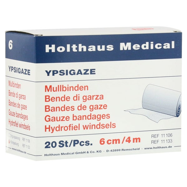 Holthaus Medical YPSIGAZE Mullbinde 4 m starr, Klinikpackung - 1 Packung = 20 Stück lose in der Schachtel, Maße: 6 cm x 4 m 20 St