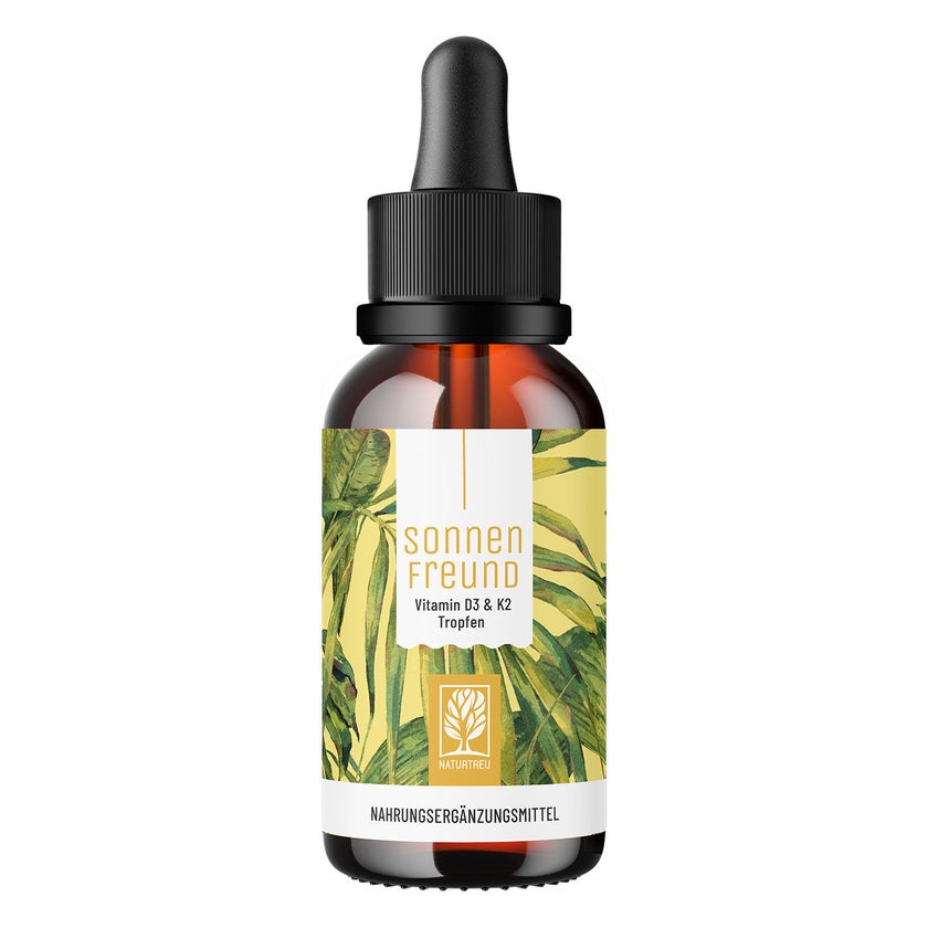 Vitamin D3 & K2 Tropfen für Erwachsene (1.000 I.E.) - SONNENFREUND - vegane 30 ml à 1.200 Tropfen für 1.200 Tage - NATURTREU® 30 ml