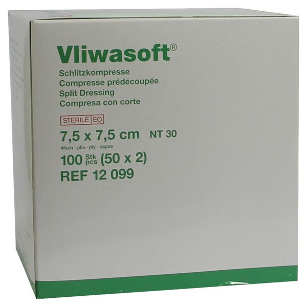 Lohmann Rauscher Vliwasoft Schlitzkompresse steril 50 x 2 Stück - 7,5 x 7,5 cm 50X2 St