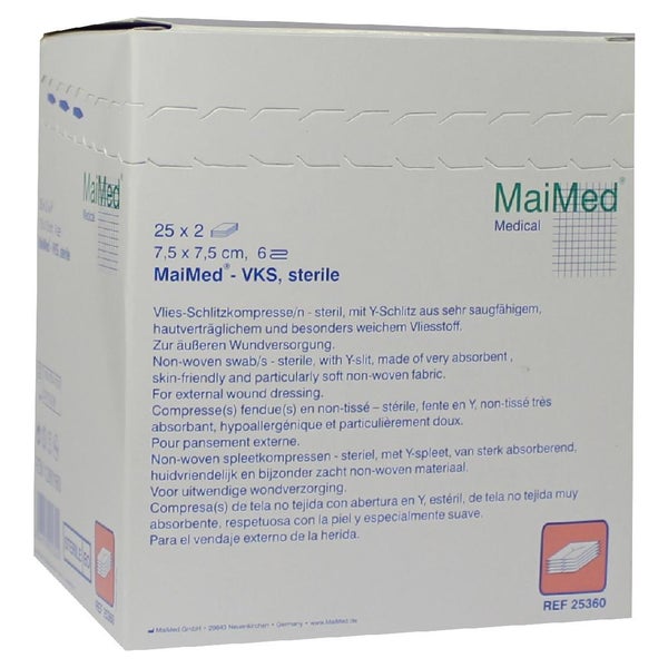 MaiMed® Vlieskompressen steril 6-fach 50 Stück - 7,5 x 7,5 cm 25X2 St