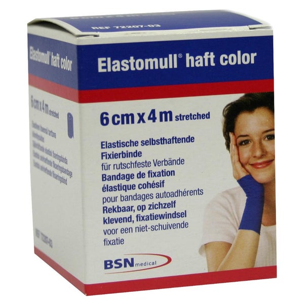 Elastomull haft 4mx6cm blau Fixierbinde 1 St