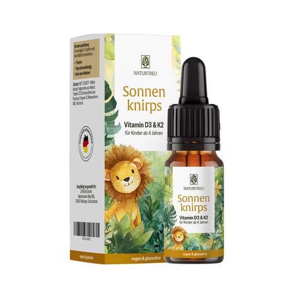 Vitamin D3 & K2 Tropfen für Kinder ab 4 (500 I.E.) - SONNENKNIRPS - NATURTREU® 10 ml