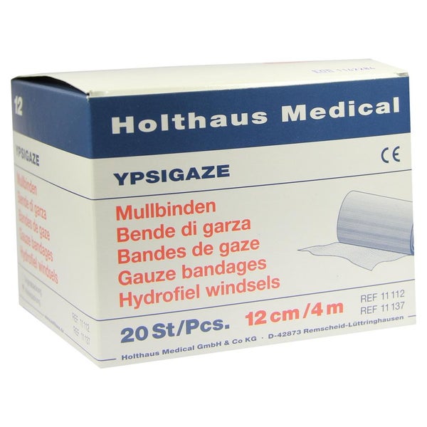 Holthaus Medical YPSIGAZE Mullbinde 4 m starr, Klinikpackung - 1 Packung = 20 Stück lose in der Schachtel, Maße: 12 cm x 4 m 20 St