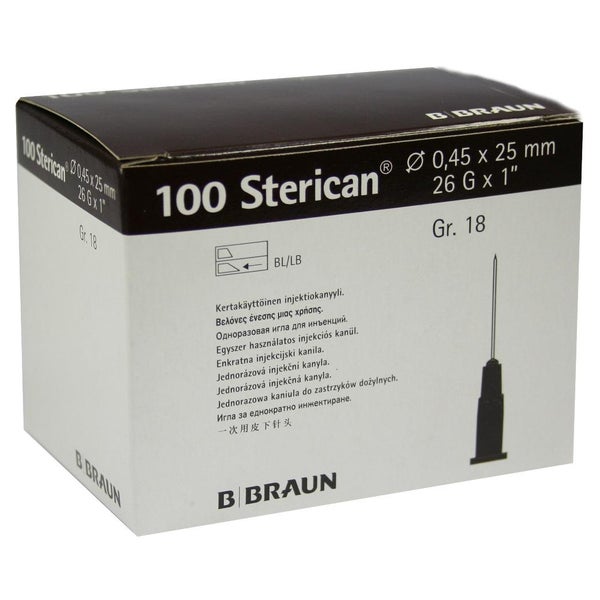 B. Braun Sterican Standardkanülen 100 Stück (Gr. 18, G 26 x 1" / Ø 0,45 x 25 mm, braun) 100 St