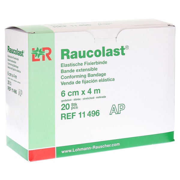 Lohmann & Rauscher Raucolast elastische Fixierbinde mit Webkanten, längselastisch - 1 Packung = 20 Stück, Maße: 6 cm x 4 m 20 St