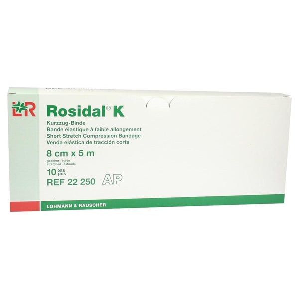 Lohmann & Rauscher Rosidal K Kurzzugbinden, cremefarben, 5 m - 1 Packung = 10 Stück, lose im Karton, Maße: 8 cm x 5 m 10 St