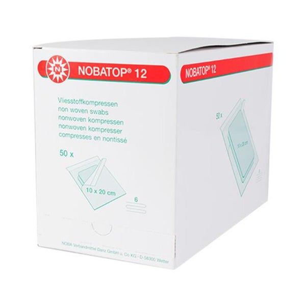 NOBA Nobatop 12 sterile Vliesstoffkompressen 6- lagig 50 x 2 Stück - 10 x 20 cm 50X2 St