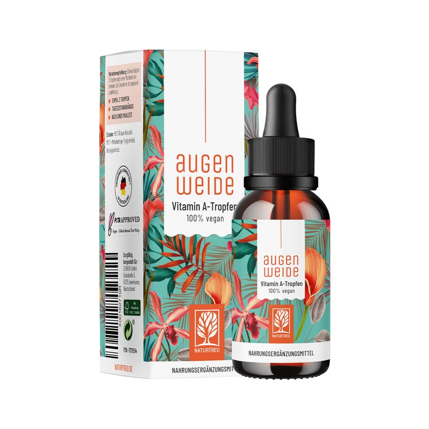 Vitamin A Tropfen hochdosiert - AUGENWEIDE - 1700 vegane Tropfen - NATURTREU® 50 ml