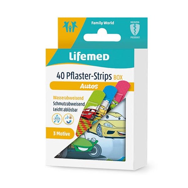 Lifemed Pflaster-Strips Box 6 cm x 1,7 cm farbig "Autos", 1 Pack 40 St