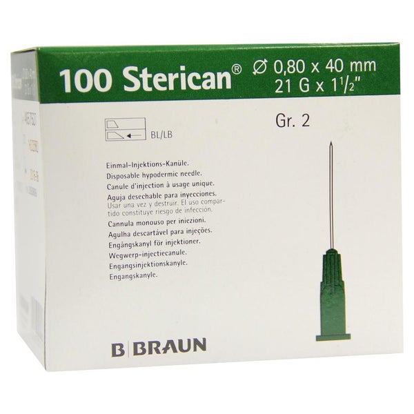 B. Braun Sterican Standardkanülen 100 Stück (Gr. 2, G 21 x 1 ½" / Ø 0,80 x 40 mm, grün) 100 St