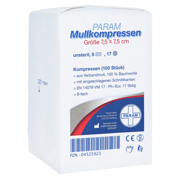 Mullkompressen 7,5x7,5 cm unsteril 8fach 100 St