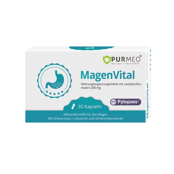 PURMEO MagenVital - bei Helicobacter pylori - mit 200 mg Pylopass®, Zink und Ulmenrindenextrakt 30 St