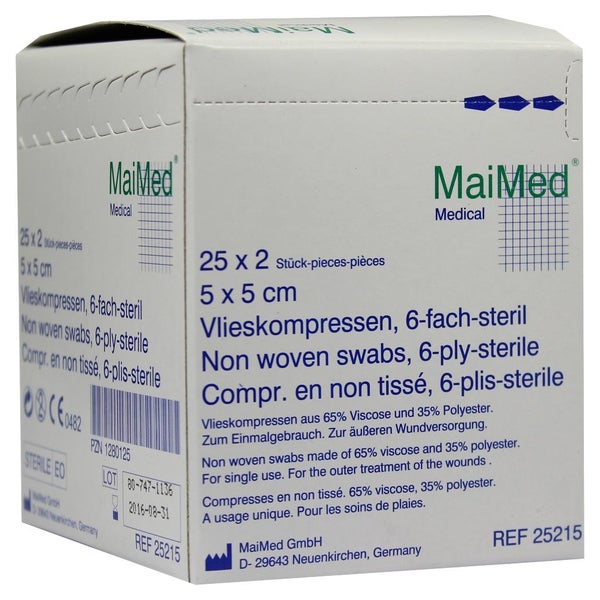 MaiMed Vlieskompressen steril 6-lagig 25 x 2 Stück - 5 x 5 cm 25X2 St