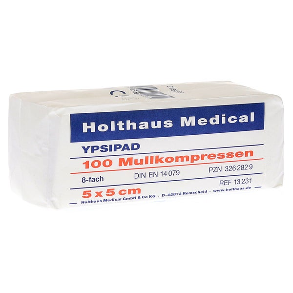 Holthaus Medical YPSIPAD Mullkompressen 8-fach unsteril (100 Stck.) - 5 x 5 cm 100 St