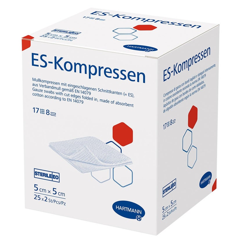 Hartmann ES-Kompressen steril 8- lagig 25 x 2 Stück - 5 x 5 cm / Einzelpackung 25X2 St