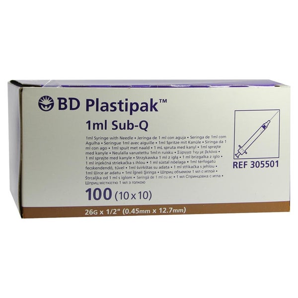 BD Plastipak Spr.1 ml Sub-Q 26 G 1/2 ein 100X1 ml
