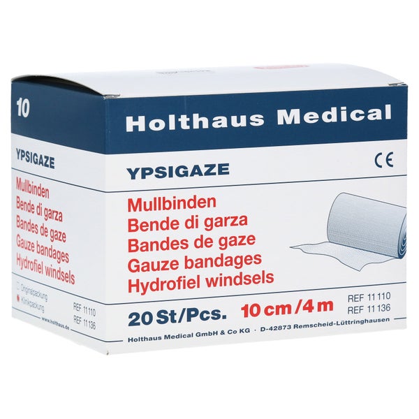 Holthaus Medical YPSIGAZE Mullbinde 4 m starr, Klinikpackung - 1 Packung = 20 Stück lose in der Schachtel, Maße: 10 cm x 4 m 20 St