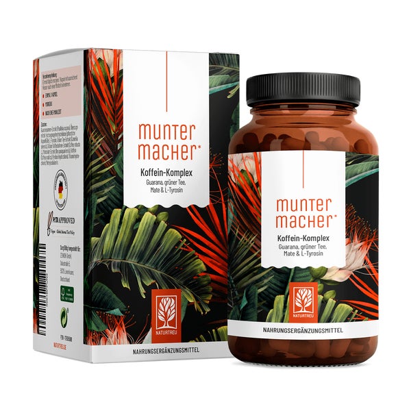 Koffein Komplex mit Guarana, Mate, Grüner Tee, Vitamin B & L-Tyrosin - MUNTERMACHER - 120 vegane Kapseln - NATURTREU® 120 St