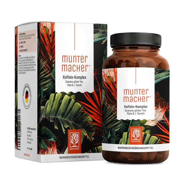 Koffein Komplex mit Guarana, Mate, Grüner Tee, Vitamin B & L-Tyrosin - MUNTERMACHER - 120 vegane Kapseln - NATURTREU® 120 St