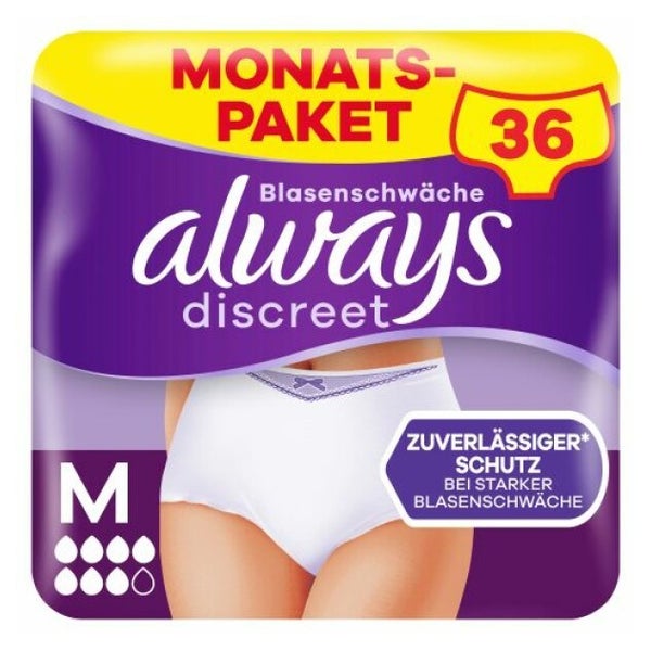 Always Discreet Inkontinenz-Höschen Plus Monatspaket bei Blasenschwäche, Größe M, 36 Höschen (4 Packungen x 9 Stück) 36 St