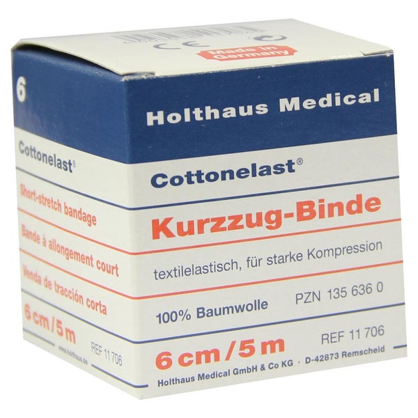 Holthaus Medical Cottonelast Kurzzug-Binde 5 m, Baumwolle - 1 Packung = 1 Stück einzeln in Schachtel, Maße: 6 cm x 5 m 1 St