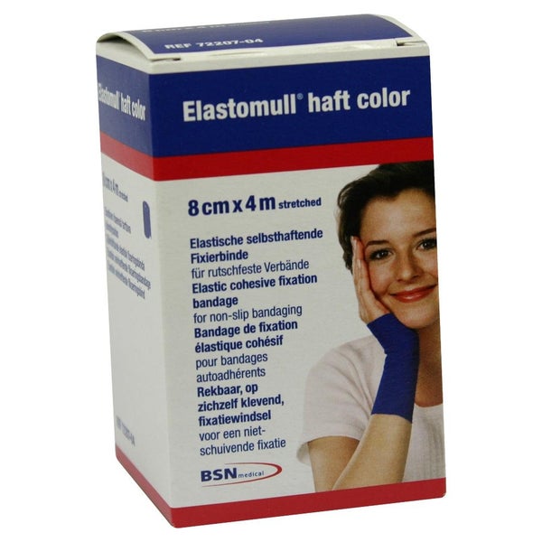 Elastomull haft 4mx8cm blau Fixierbinde 1 St