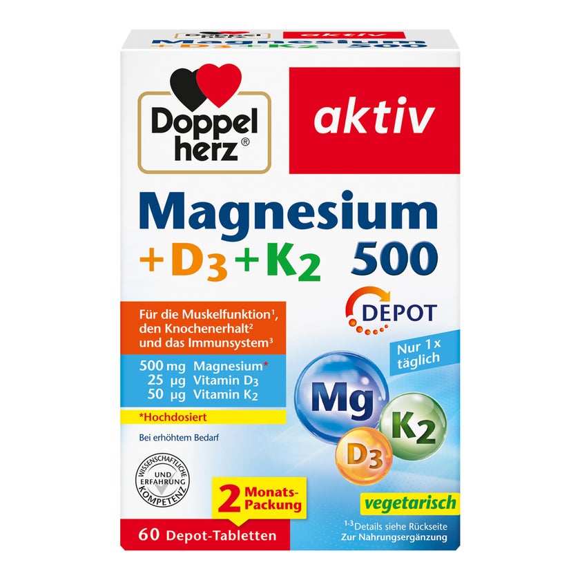 Doppelherz Magnesium 500 + D3 + K2Depot 60 St