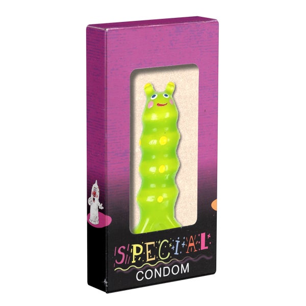 XL-Scherzkondom Wurm 1 Stück handbemalt, Spaßartikel, Latex (1 Stück) 1 St