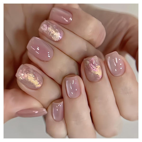 Künstliche Nägel 30 Stück Kurz Pink &amp; Gold 1 ml (1er Pac 1 St