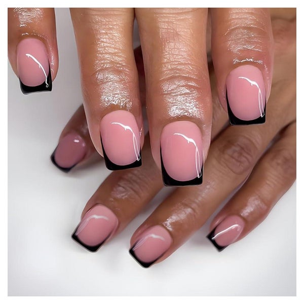 Nagelset Press on kurz Square rosa Basis schwarze French mit 1 St
