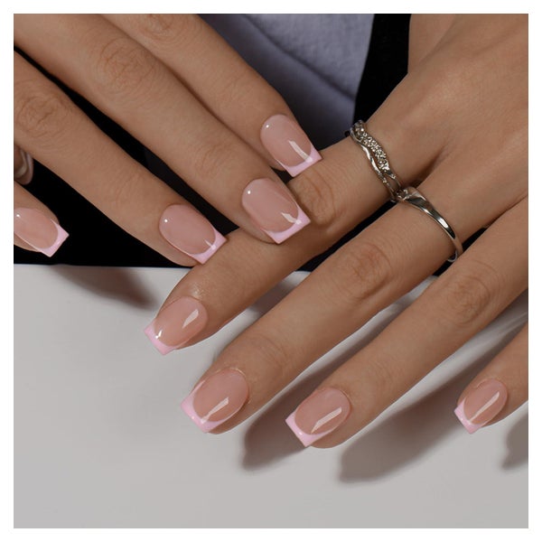 Nägel Press On Kurz Eckig French Tip 30 Pastellrosa Hellrosa 1 St