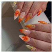 Künstliche Fingernägel Kurz French 3D Gold Blumen Orange Y2k 1 St
