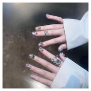 Künstliche Nägel handbemalt kurz rosa Strass wiederverwendba 1 St
