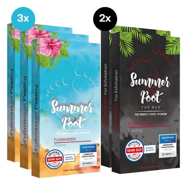 5 Summer Foot-Fußmasken im Set! Für Sie & Ihn 5 Set