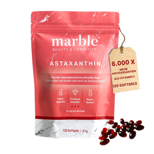 marble Astaxanthin – natürliches Carotinoid aus der Mikroalge Haematococcus pluvialis 120 St