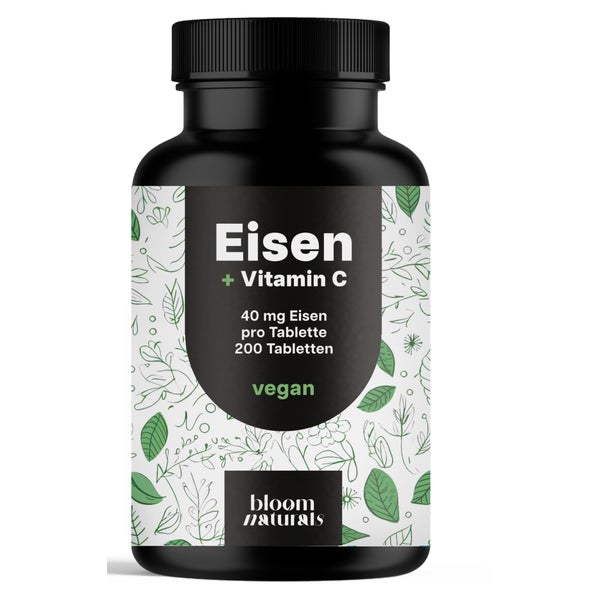 Eisen 40 mg + Vitamin C - 200 Tabletten - Bloom Naturals 200 St