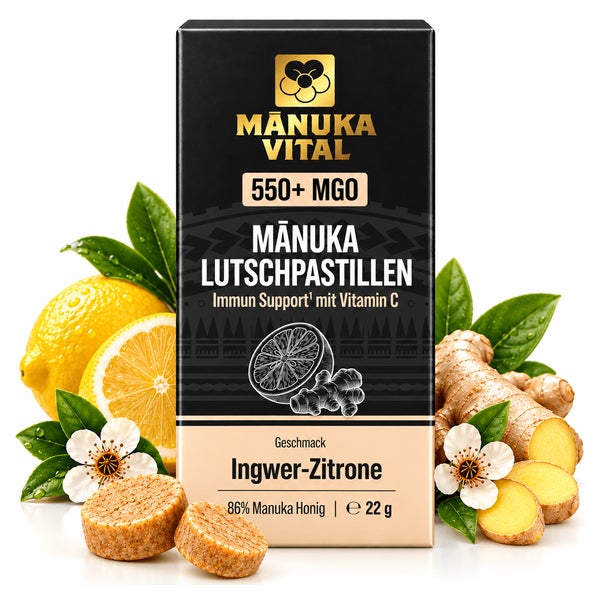 Manuka Vital Manuka Lutschpastillen MGO 550+ mit Ingwer-Zitrone & Vitamin C 22 g