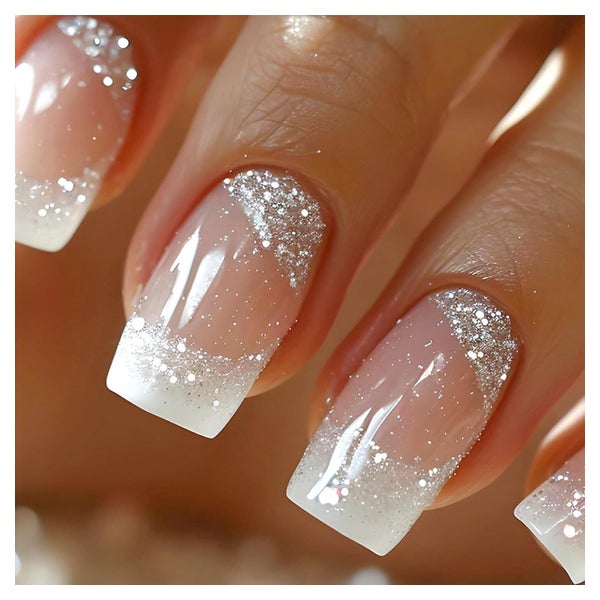 Falsche Nägel Aufkleben Französisch 24 Nude Glitter 1 ml 1er 1 St