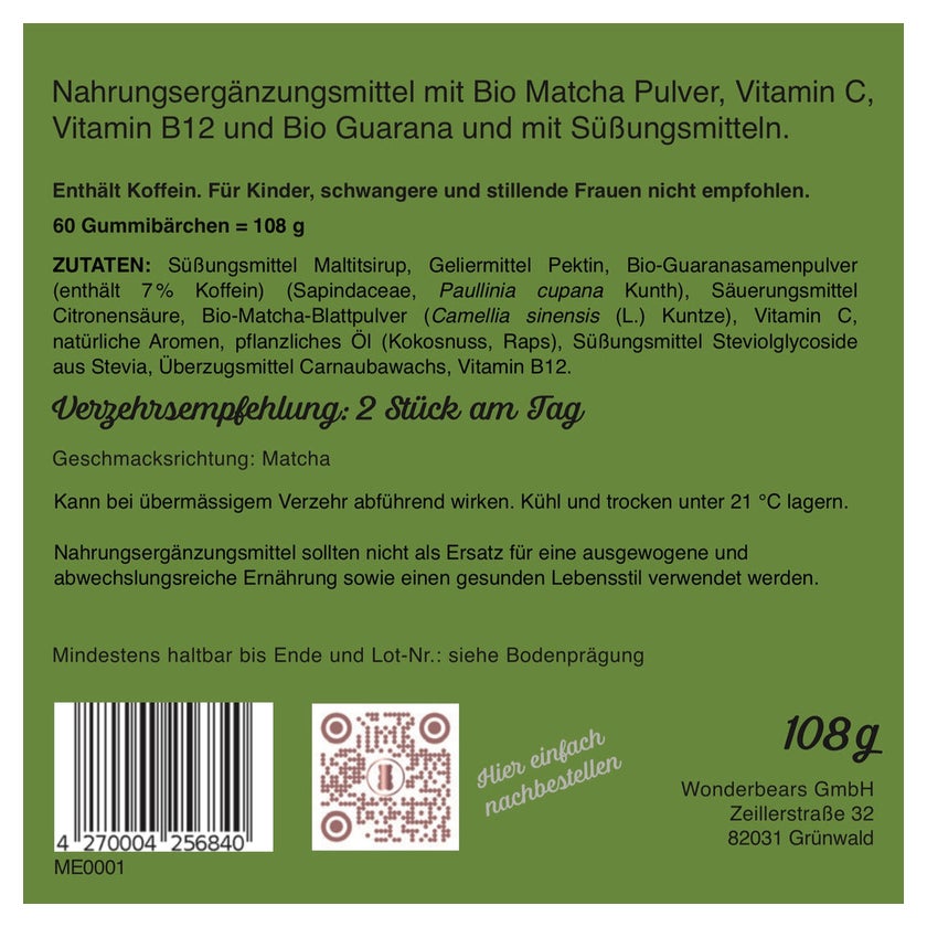 wonderbears MATCHA Green Tea Energy Gummies, 60 St. 108 g günstig ...