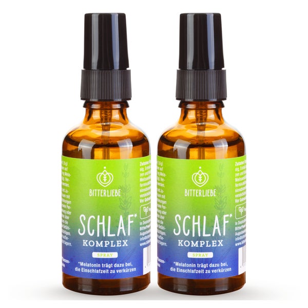 BitterLiebe - Schlaf Komplex Spray mit Melatonin, Baldrian, Melisse & Hopfen - für erholsamen Schlaf - vegan & Made in Germany 2 x 50 ml