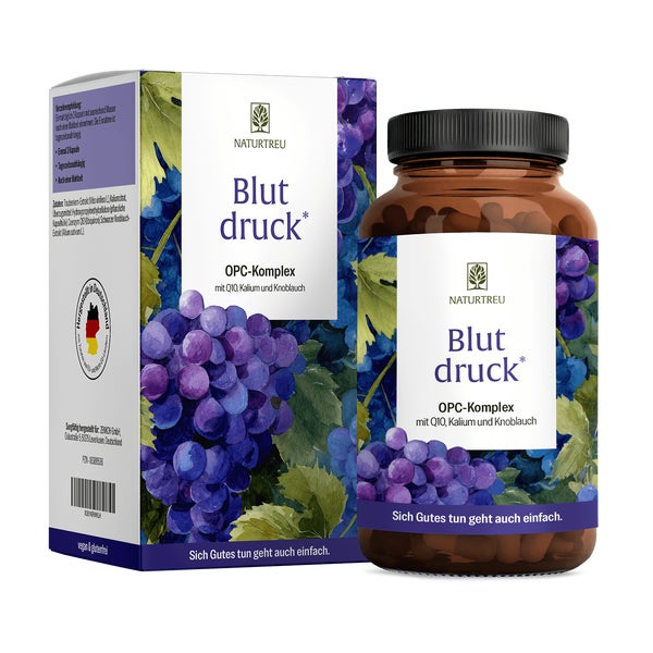 OPC Komplex aus Traubenkernextrakt mit Q10, Kalium und Knoblauch - BLUTDRUCK - 90 vegane hochdosierte Kapseln - NATURTREU® 90 St